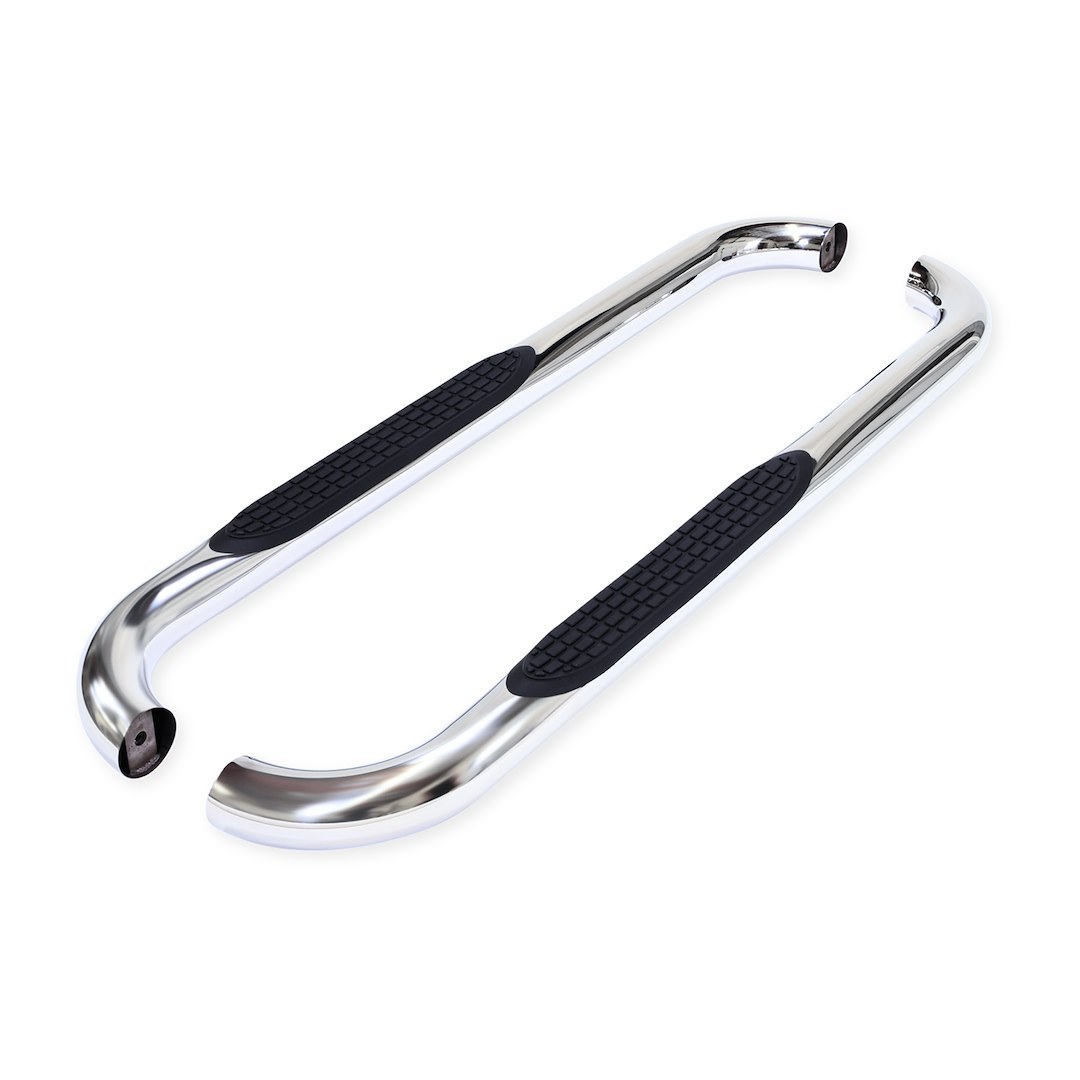 TrailFX Nerf Bar, Tfx Round Tube Side Steps, With Step Pads, 3 Inch Round Bent, Polished, Stainless Steel, Without End Caps – A0061S