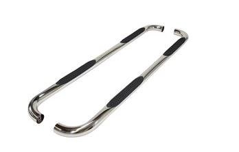 TrailFX Nerf Bar, Tfx Round Tube Side Steps, With Step Pads, 3 Inch Round Bent, Polished, Stainless Steel, Without End Caps – A0064S