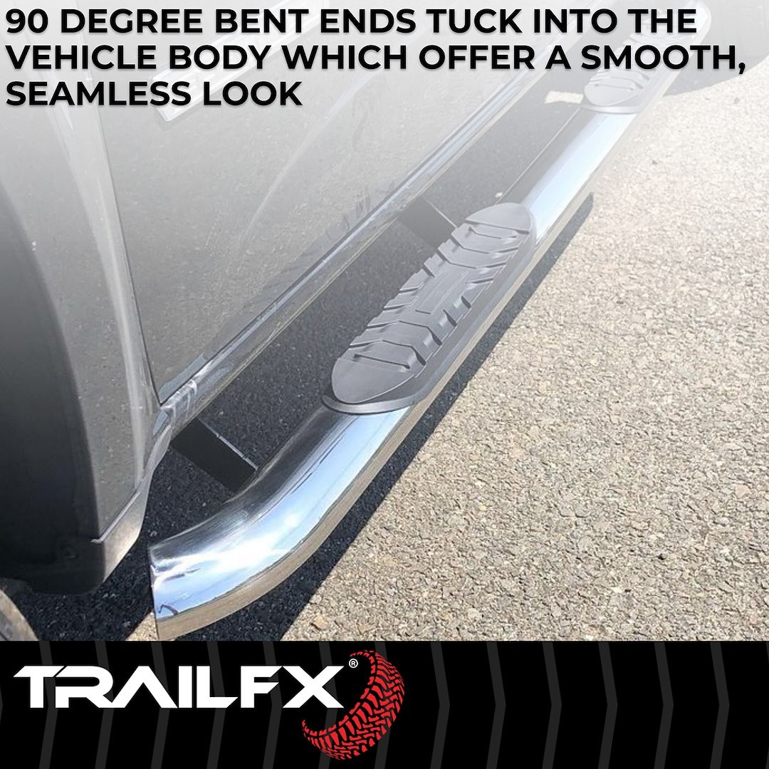 TrailFX Nerf Bar, Tfx 4″ Oval Tube Side Steps, With Step Pads, 4 Inch Oval Bent, Polished, Stainless Steel, With Welded End Caps – A1010S