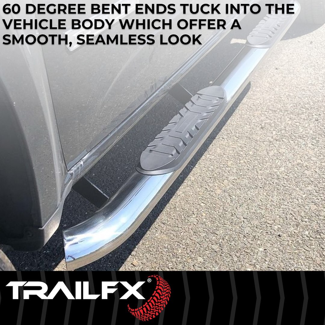 TrailFX Nerf Bar, Tfx 4″ Oval Tube Side Steps, With Step Pads, 4 Inch Oval Bent, Polished, Stainless Steel, With Welded End Caps – A1019S