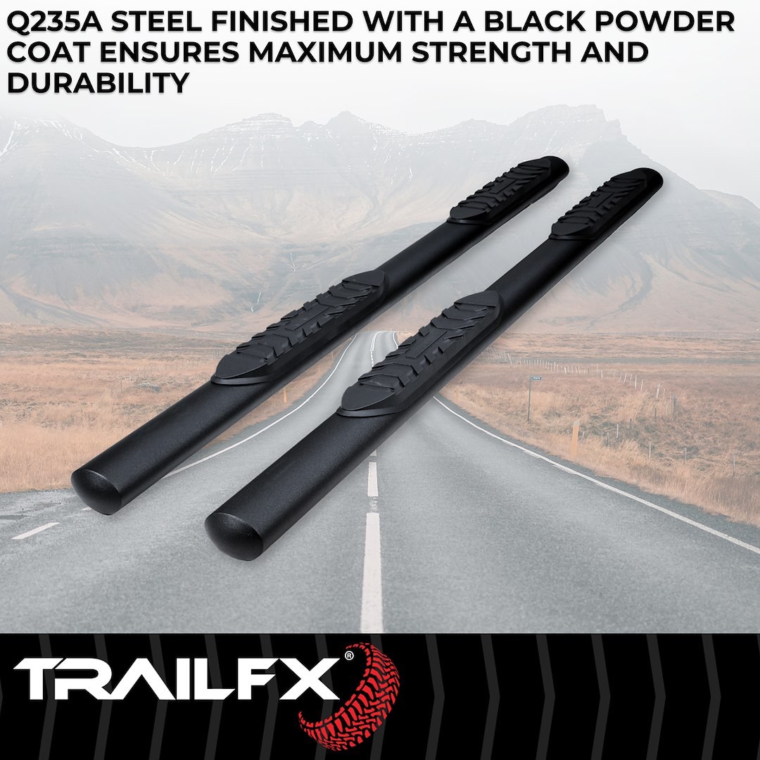 TrailFX Nerf Bar, Tfx 4″ Oval Tube Side Steps, With Step Pads, 4 Inch Oval Straight, Powder Coated, Titanium Matte Black, Steel – A1561T