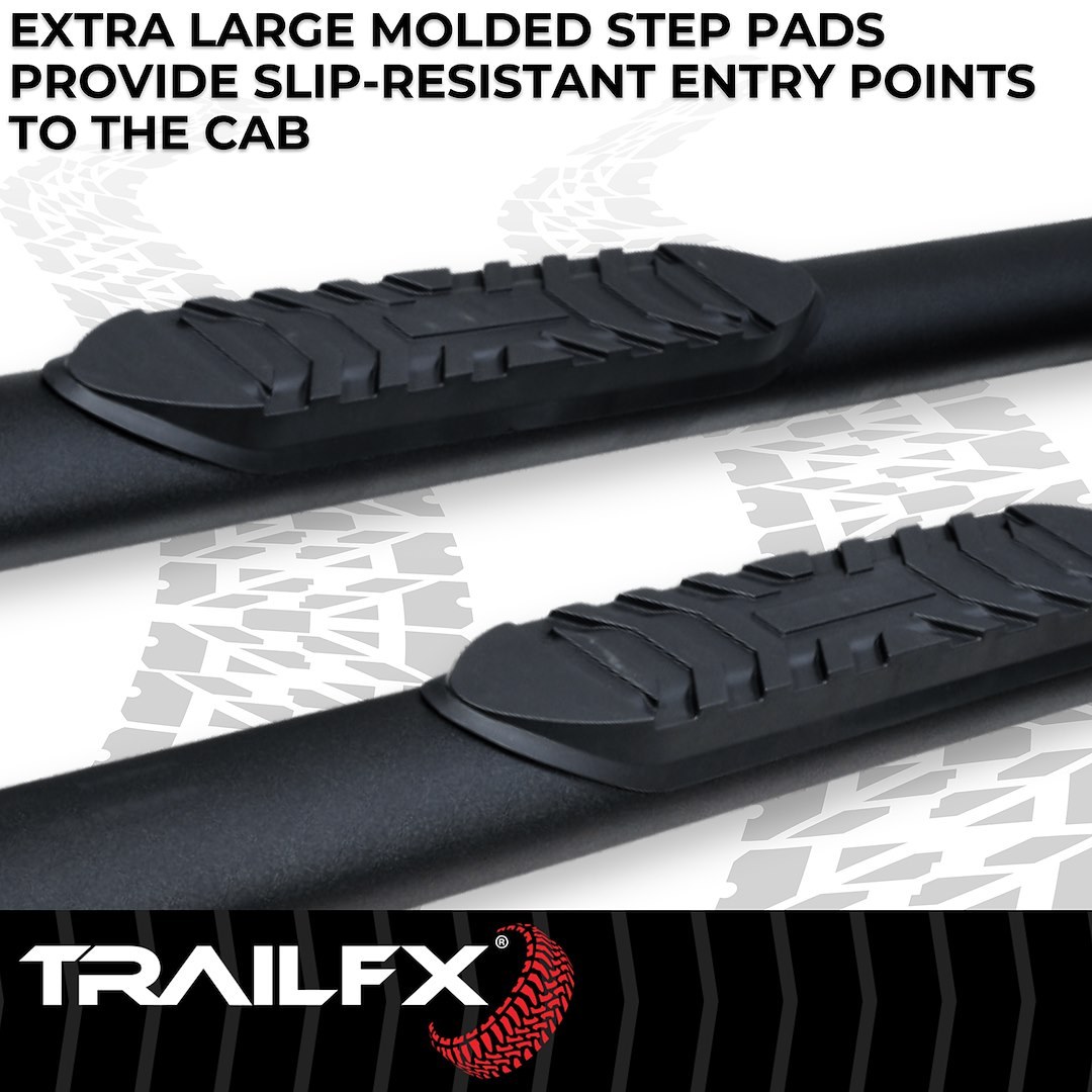 TrailFX Nerf Bar, Tfx 4″ Oval Tube Side Steps, With Step Pads, 4 Inch Oval Straight, Powder Coated, Titanium Matte Black, Steel – A1561T