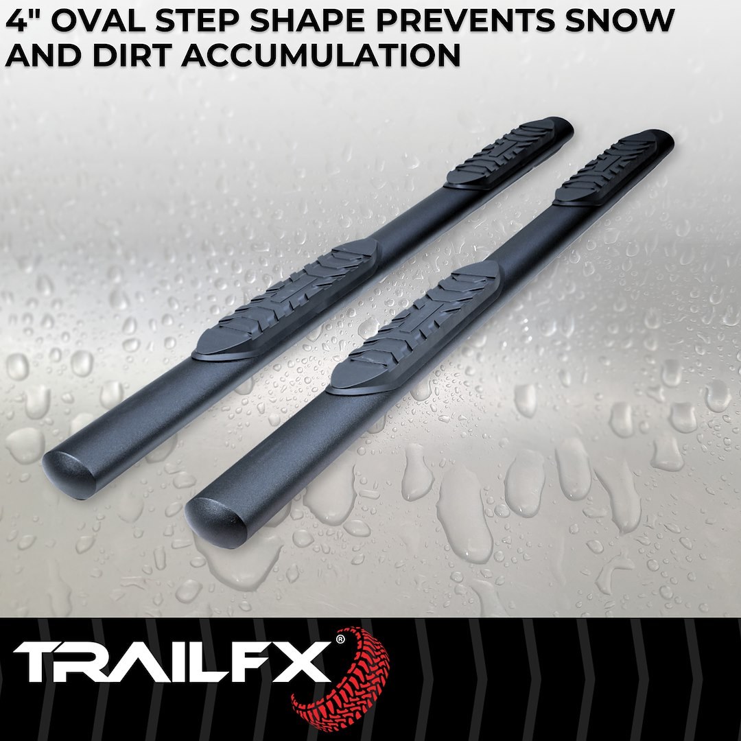 TrailFX Nerf Bar, Tfx 4″ Oval Tube Side Steps, With Step Pads, 4 Inch Oval Straight, Powder Coated, Titanium Matte Black, Steel – A1561T