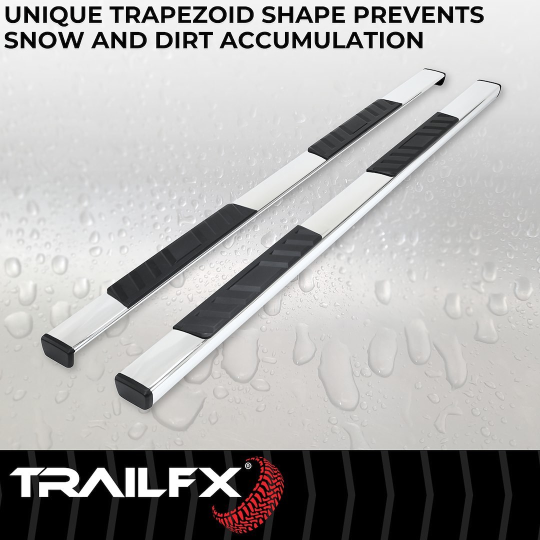 TrailFX Nerf Bar, Tfx 4″ Trapezoid Side Steps, With Step Pads, 4 Inch Trapezoidal Straight, Polished, Stainless Steel, With Plastic End Caps – A4002S