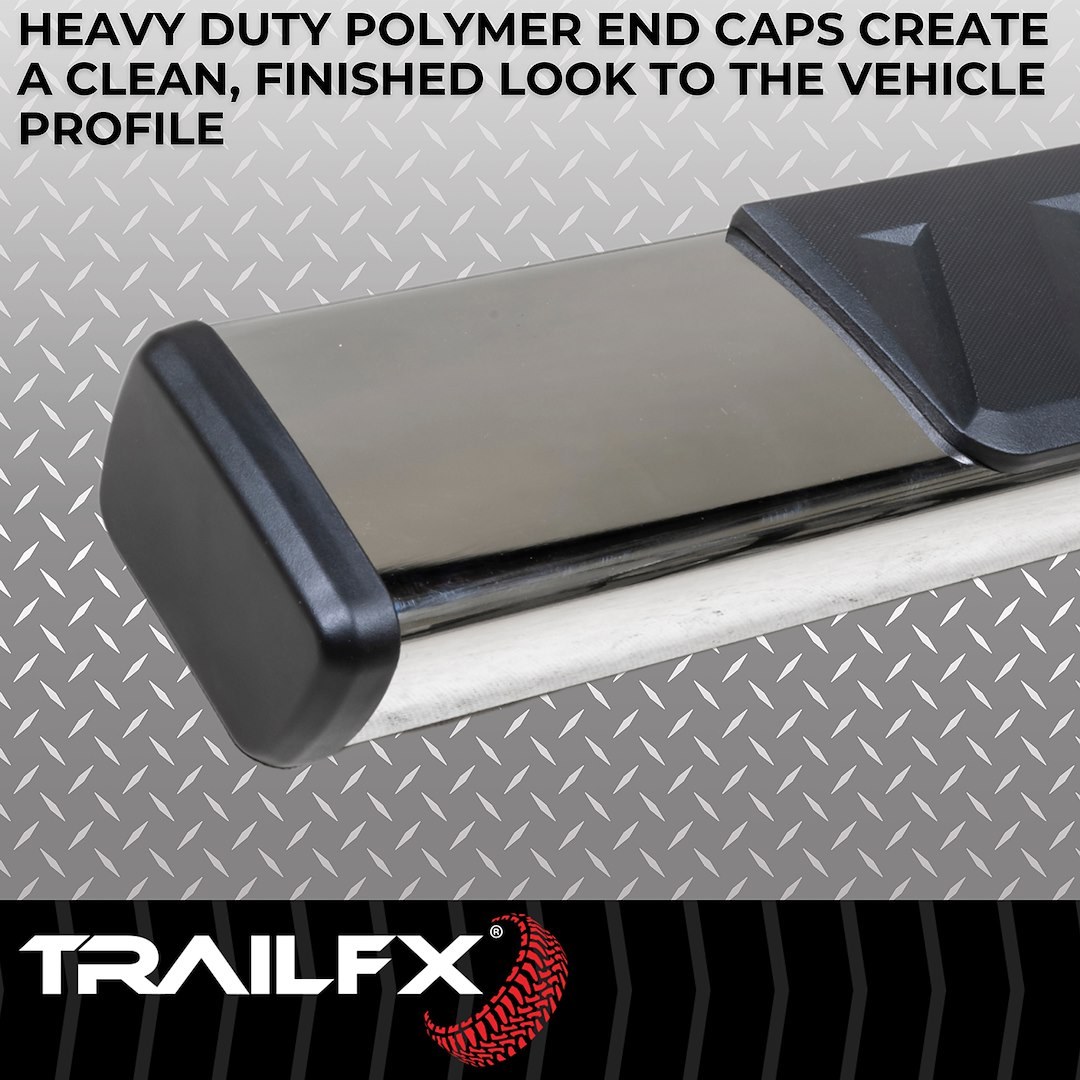 TrailFX Nerf Bar, Tfx 4″ Trapezoid Side Steps, With Step Pads, 4 Inch Trapezoidal Straight, Polished, Stainless Steel, With Plastic End Caps – A4002S