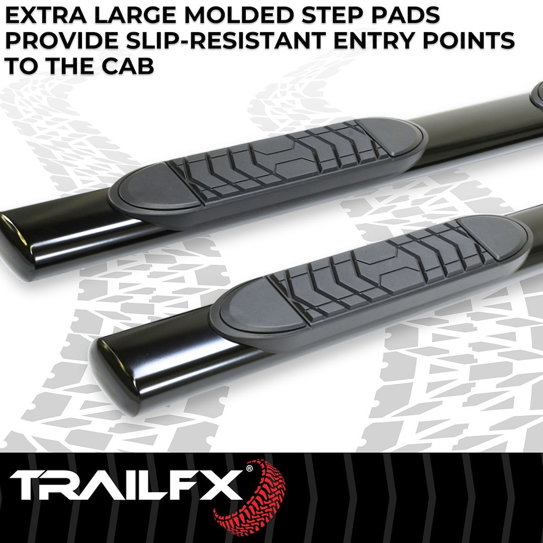 TrailFX Nerf Bar, Tfx 5″ Oval Straight Side Bars, With Step Pads, 5 Inch Oval Straight, Powder Coated, Black, Steel, With Welded End Caps – A7009B
