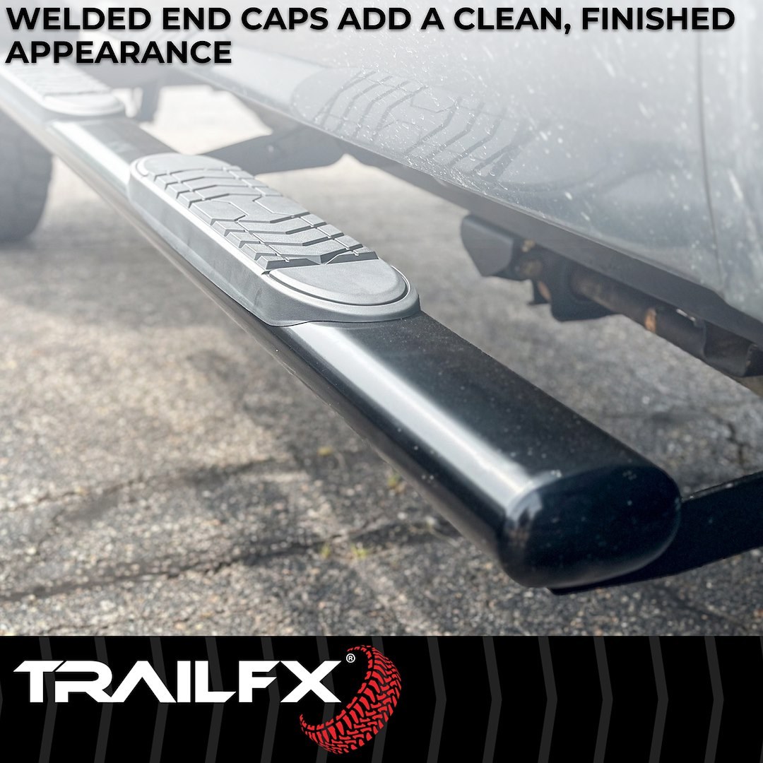 TrailFX Nerf Bar, Tfx 5″ Oval Straight Side Bars, With Step Pads, 5 Inch Oval Straight, Powder Coated, Black, Steel, With Welded End Caps – A7009B