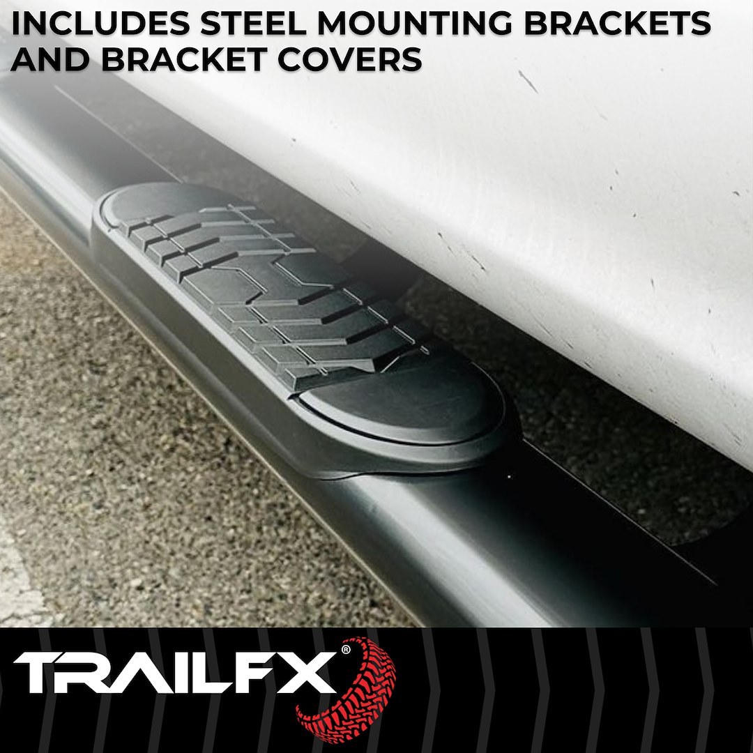 TrailFX Nerf Bar, Tfx 5″ Oval Straight Side Bars, With Step Pads, 5 Inch Oval Straight, Powder Coated, Black, Steel, With Welded End Caps – A7009B
