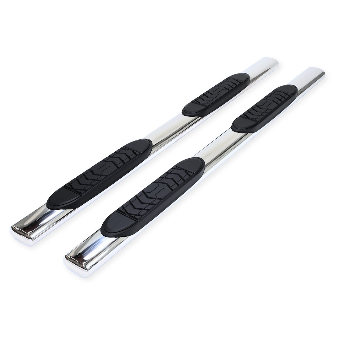 TrailFX Nerf Bar, Tfx 5″ Oval Straight Side Bars, With Step Pads, 5 Inch Oval Straight, Polished, Stainless Steel, With Welded End Caps – A7011S
