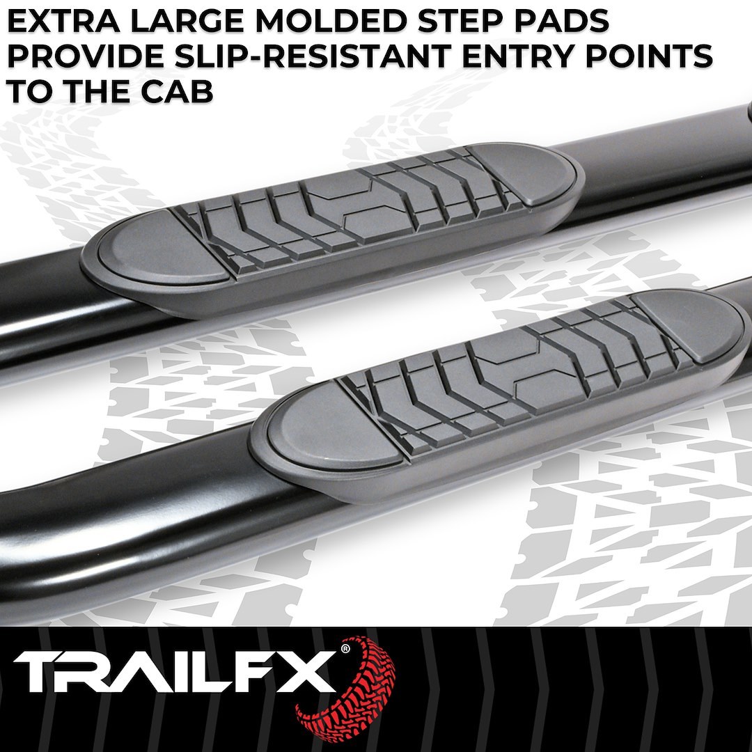 TrailFX Nerf Bar, Tfx 5″ Oval Bent Side Bars, With Step Pads, 5 Inch Oval Bent, Powder Coated, Black, Steel, With Welded End Caps – A7063B