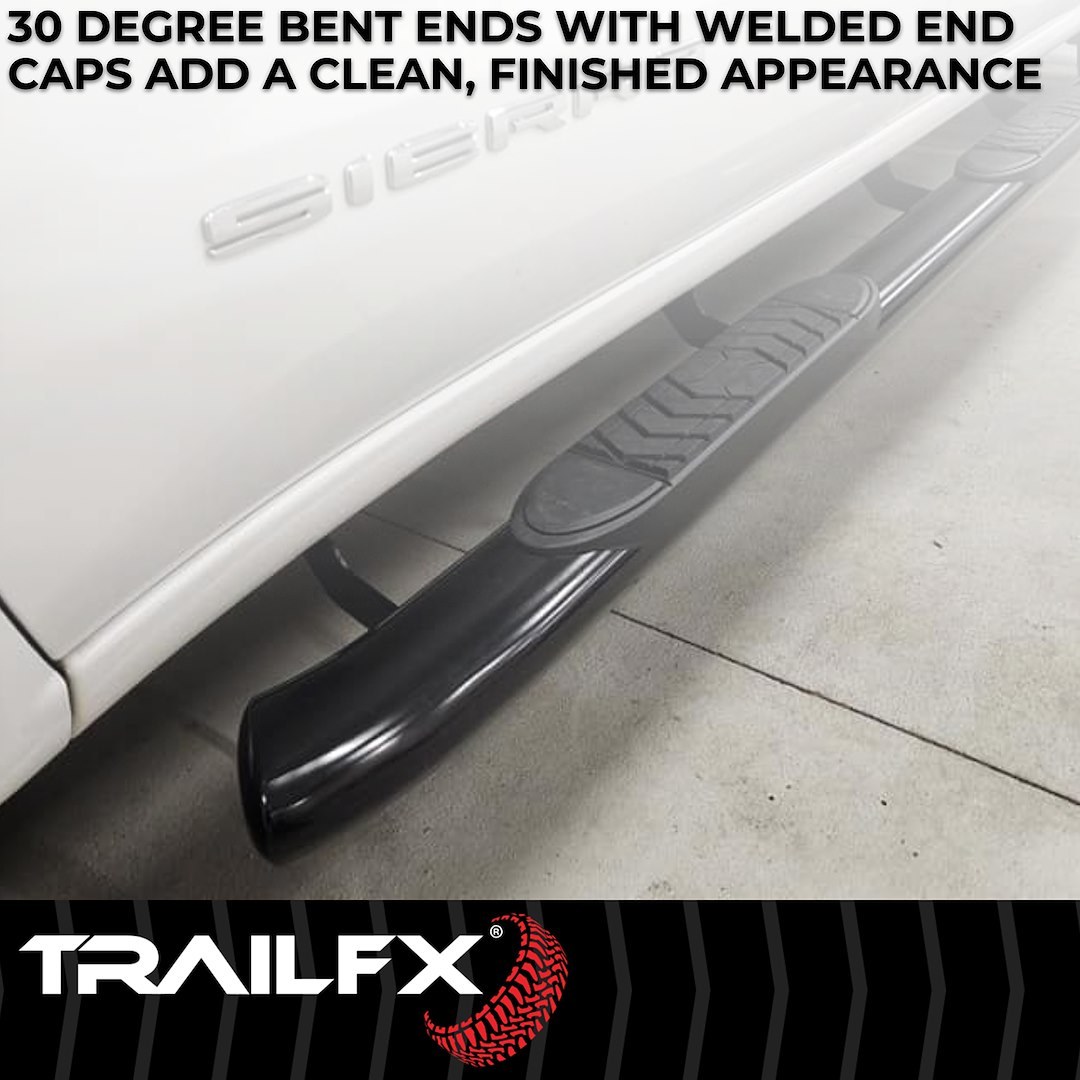 TrailFX Nerf Bar, Tfx 5″ Oval Bent Side Bars, With Step Pads, 5 Inch Oval Bent, Powder Coated, Black, Steel, With Welded End Caps – A7063B