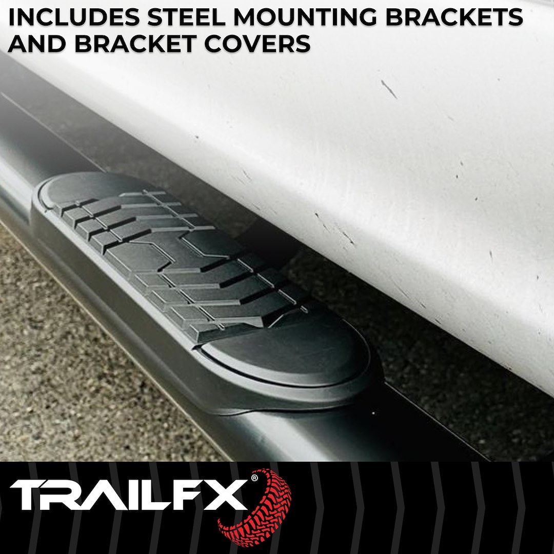 TrailFX Nerf Bar, Tfx 5″ Oval Bent Side Bars, With Step Pads, 5 Inch Oval Bent, Powder Coated, Black, Steel, With Welded End Caps – A7063B