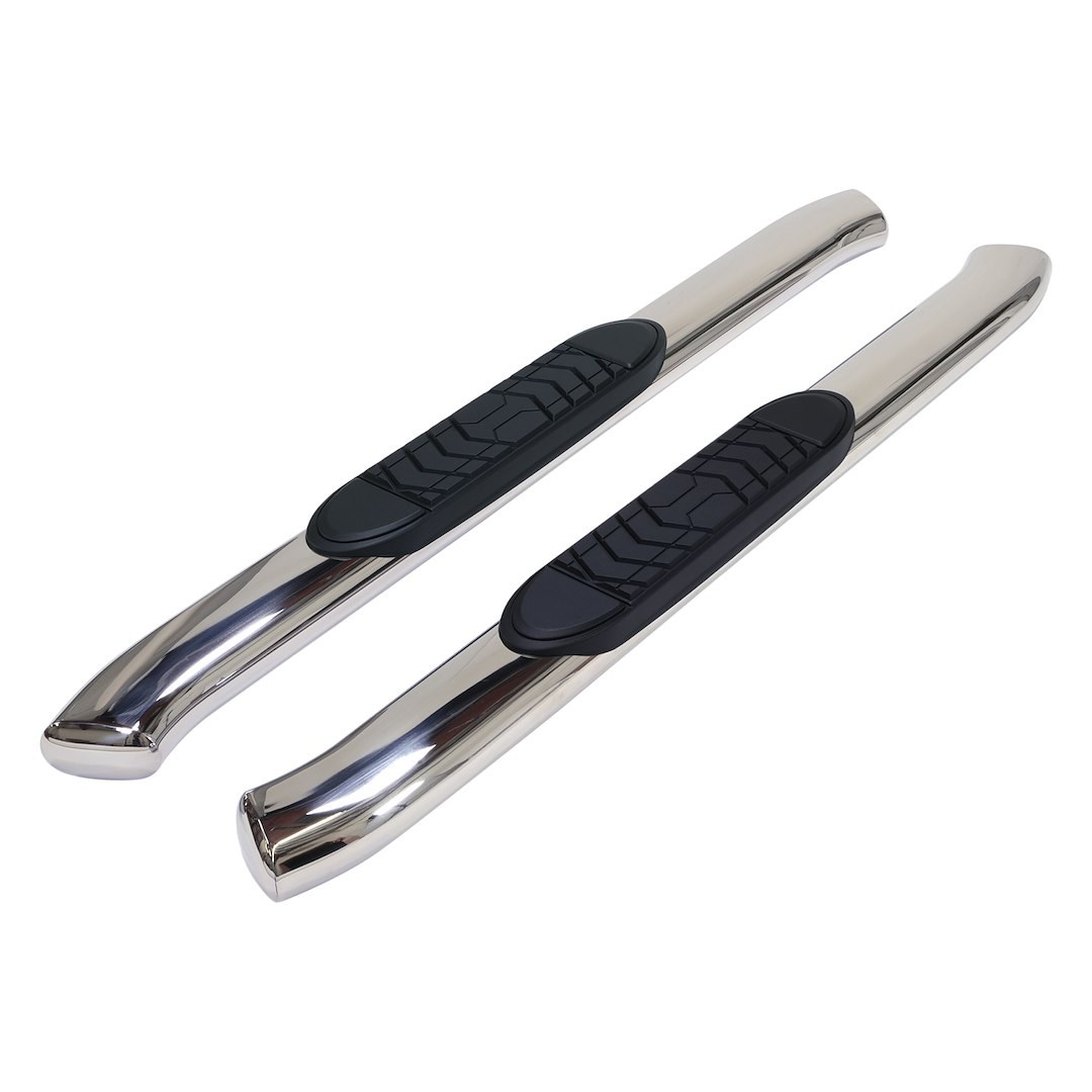 TrailFX Nerf Bar, Tfx 5″ Oval Bent Side Bars, With Step Pads, 5 Inch Oval Bent, Polished, Stainless Steel, With Welded End Caps – A7071S