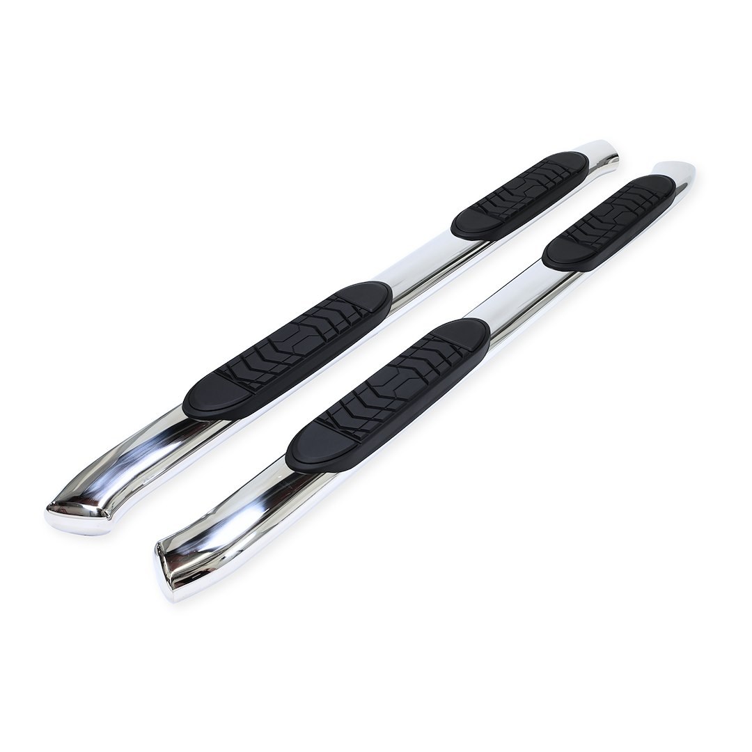 TrailFX Nerf Bar, Tfx 5″ Oval Bent Side Bars, With Step Pads, 5 Inch Oval Bent, Polished, Stainless Steel, With Welded End Caps – A7085S