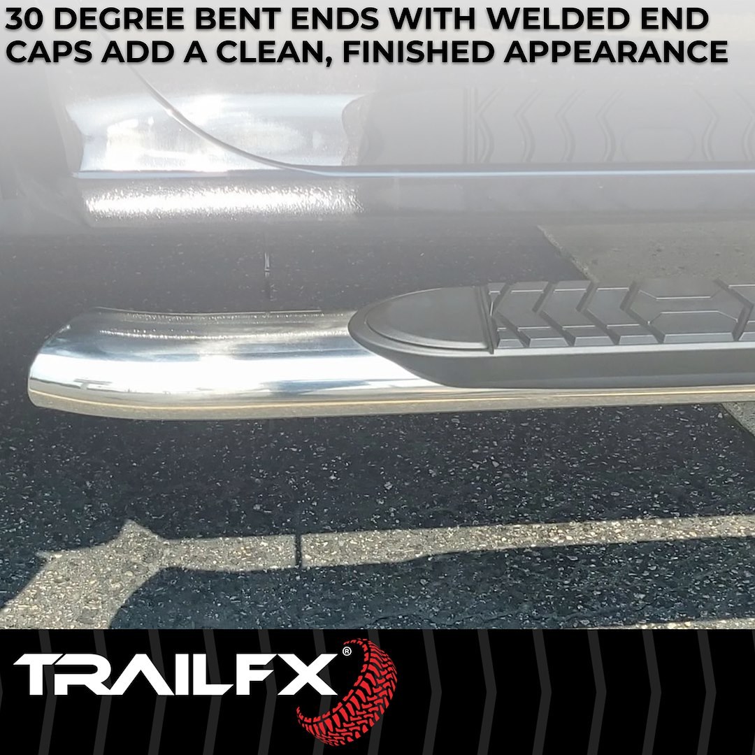 TrailFX Nerf Bar, Tfx 5″ Oval Bent Side Bars, With Step Pads, 5 Inch Oval Bent, Polished, Stainless Steel, With Welded End Caps – A7085S