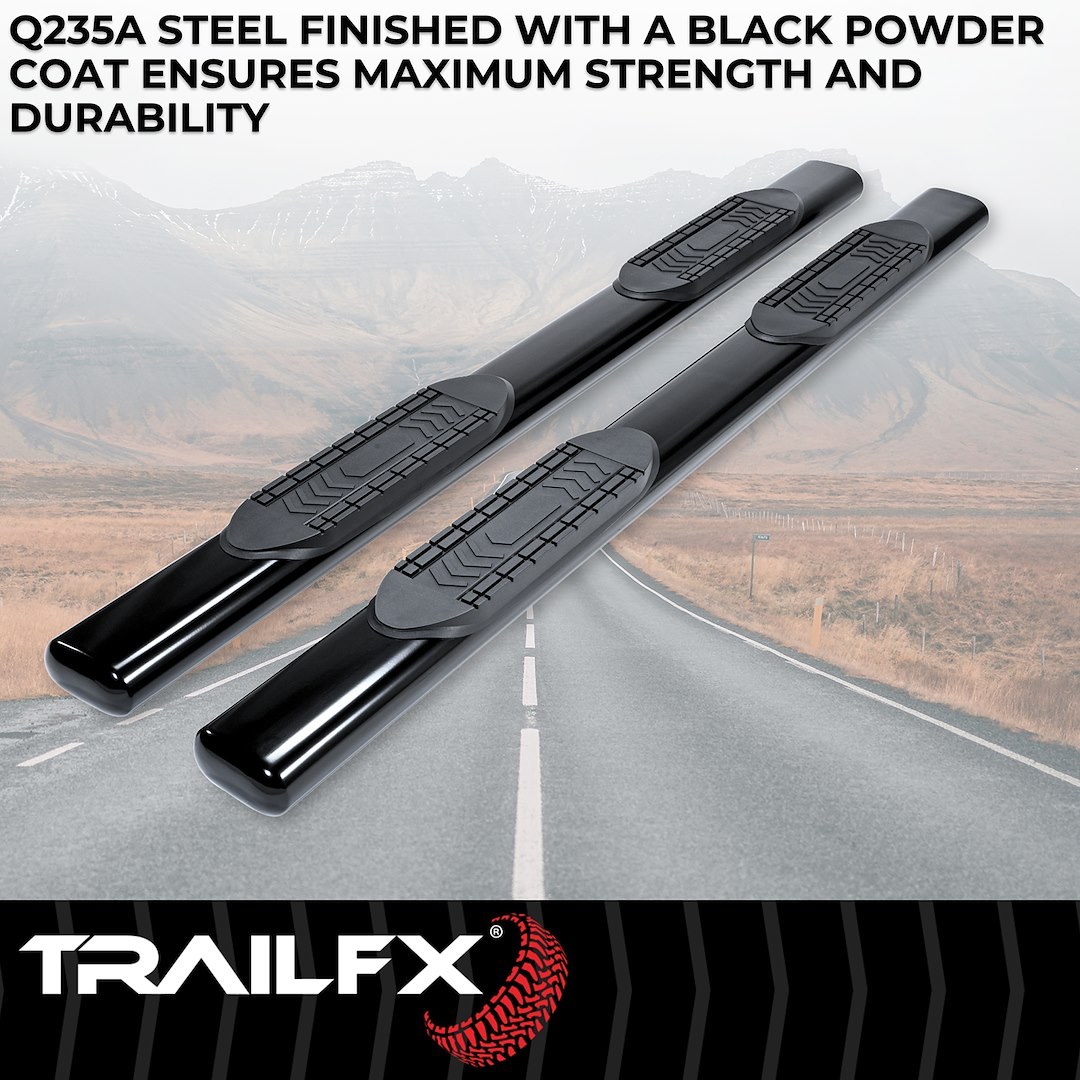TrailFX Nerf Bar, Tfx 6″ Oval Straight Side Bars, With Step Pads, 6 Inch Oval Straight, Powder Coated, Black, Steel, With Welded End Caps – A8223B