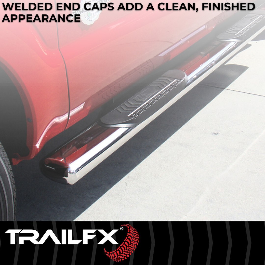 TrailFX Nerf Bar, Tfx 6″ Oval Straight Side Bars, With Step Pads, 6 Inch Oval Straight, Polished, Stainless Steel, With Welded End Caps – A8256S