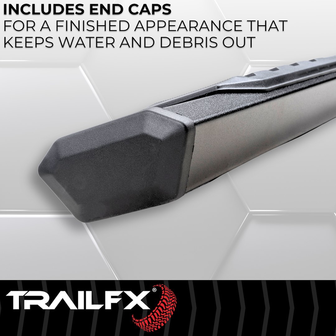 TrailFX Nerf Bar, Trailfx A4 Series, With Step Pads, 4-1/2 Inch Hexagonal Straight, Powder Coated, Titanium Black, Aluminum – AL4012B