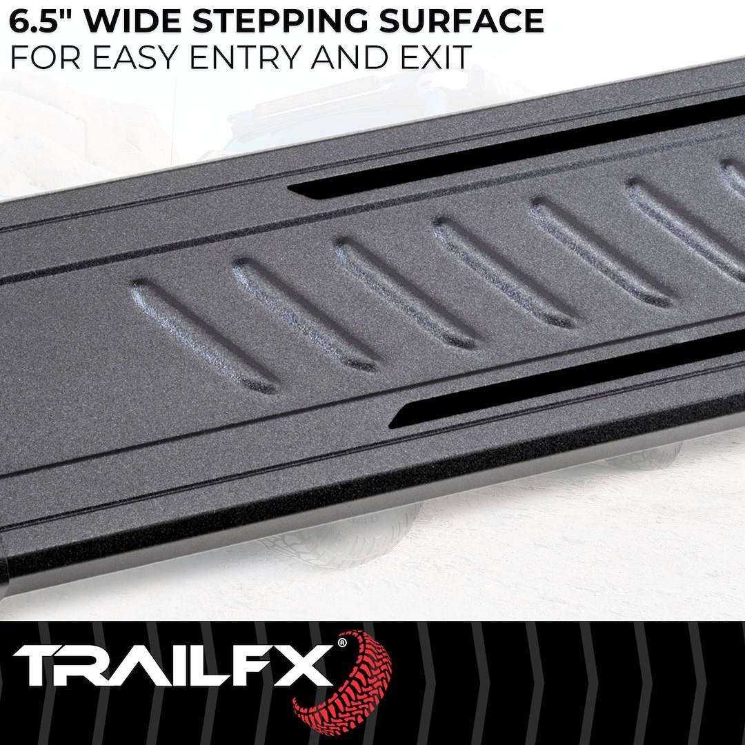 TrailFX Running Board, Trailfx A6 Series, With 6-1/2 Inch Wide Step Area, Powder Coated, Titanium Black, Aluminum – AL6019B