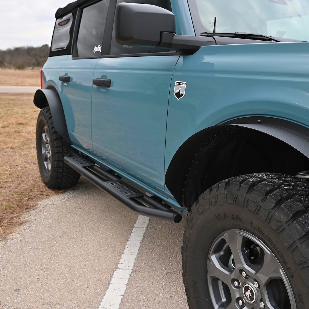 TrailFX Rocker Panel Guard, Trailfx Rocker Guard Steps, Round Tube, Bolt on, Powder Coated, Matte Black, Steel, With Two Step Area Per Bar – BR011T