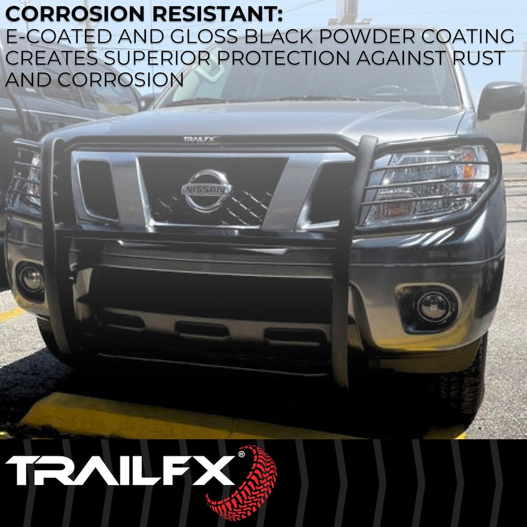 TrailFX Grille Guard, Tfx Grille Guards, 1-Piece, Black Textured Powder Coated, Steel, 1-1/2 Inch Diameter, With Brush Guard – E0048T