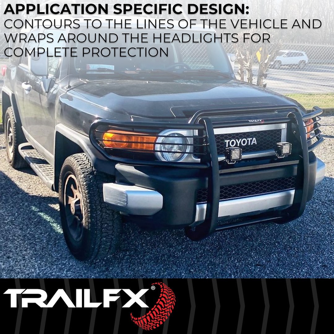 TrailFX Grille Guard, Tfx Grille Guards, 1-Piece, Black Textured Powder Coated, Steel, 1-1/2 Inch Diameter, With Brush Guard – E0048T