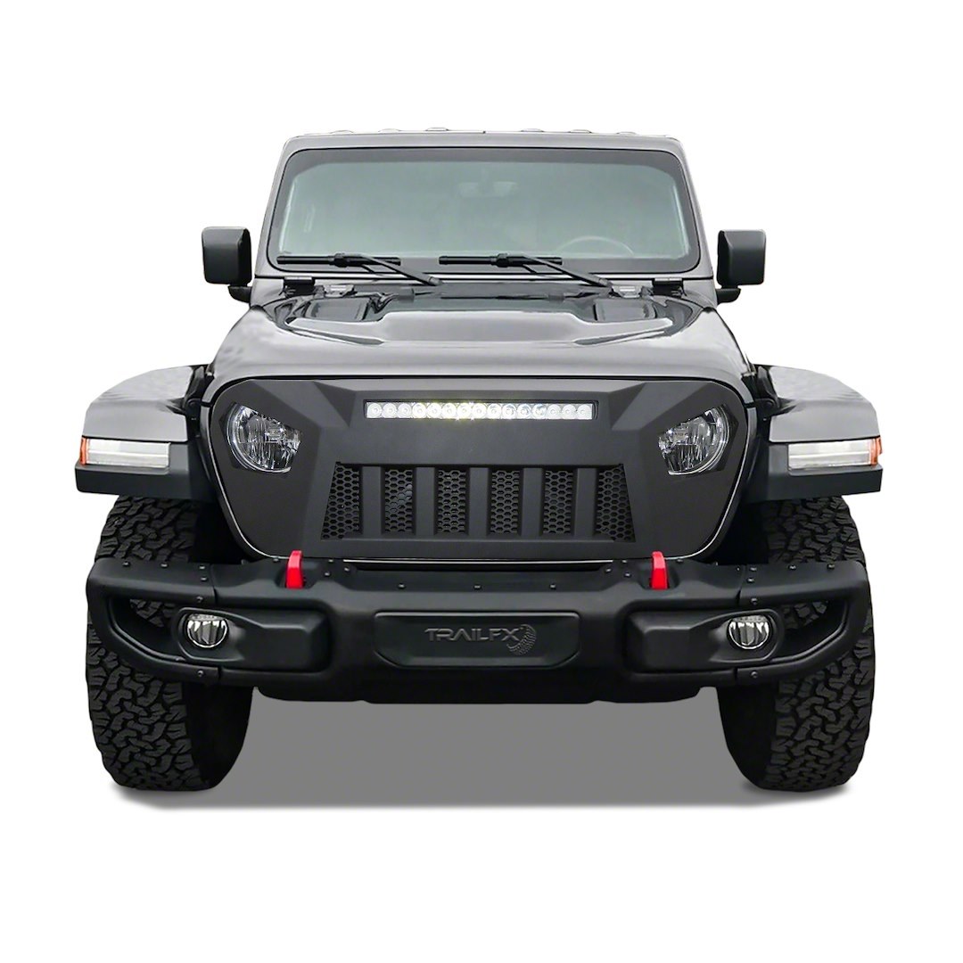 TrailFX Grille, Replacement, Bar Style, 1 Piece, With LED Light Bar Cutout, Titanium Black, Aluminum – JL09T