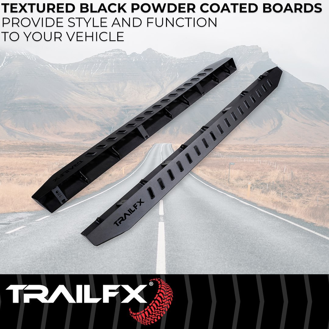 TrailFX Running Board, Tfx Overland Running Board, Tube, Bolt on, Powder Coated, Matte Black, Steel, With Two Step Area Per Bar – ORB005