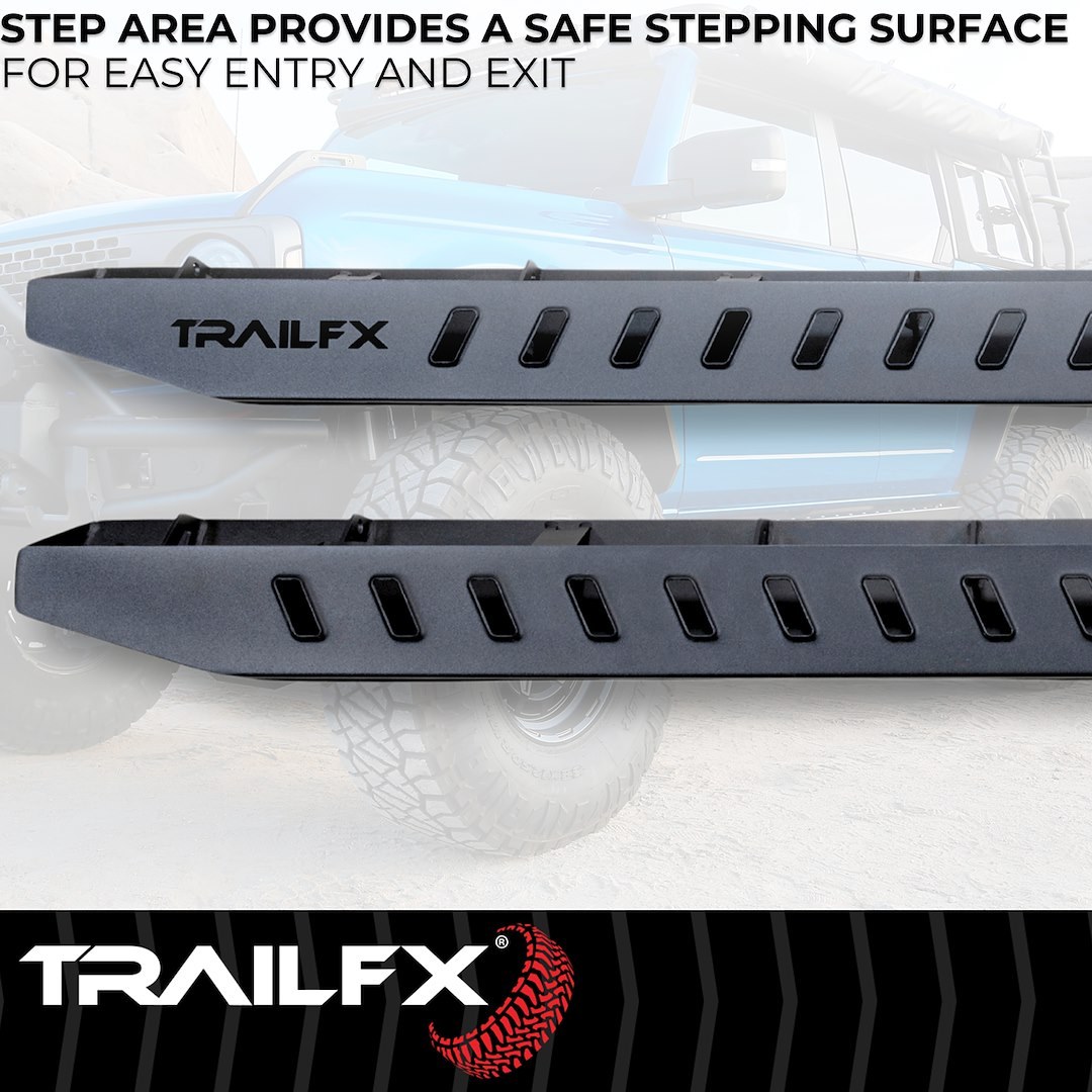 TrailFX Running Board, Tfx Overland Running Board, Tube, Bolt on, Powder Coated, Matte Black, Steel, With Two Step Area Per Bar – ORB005