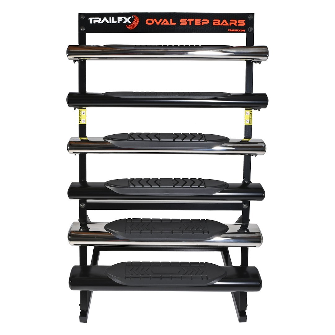 TrailFX Point of Purchase Display, Tfx Point of Purchase Display, Floor Display, For 4/5/6 Inch Oval Side Bar Samples (included) – WD1000SBO2