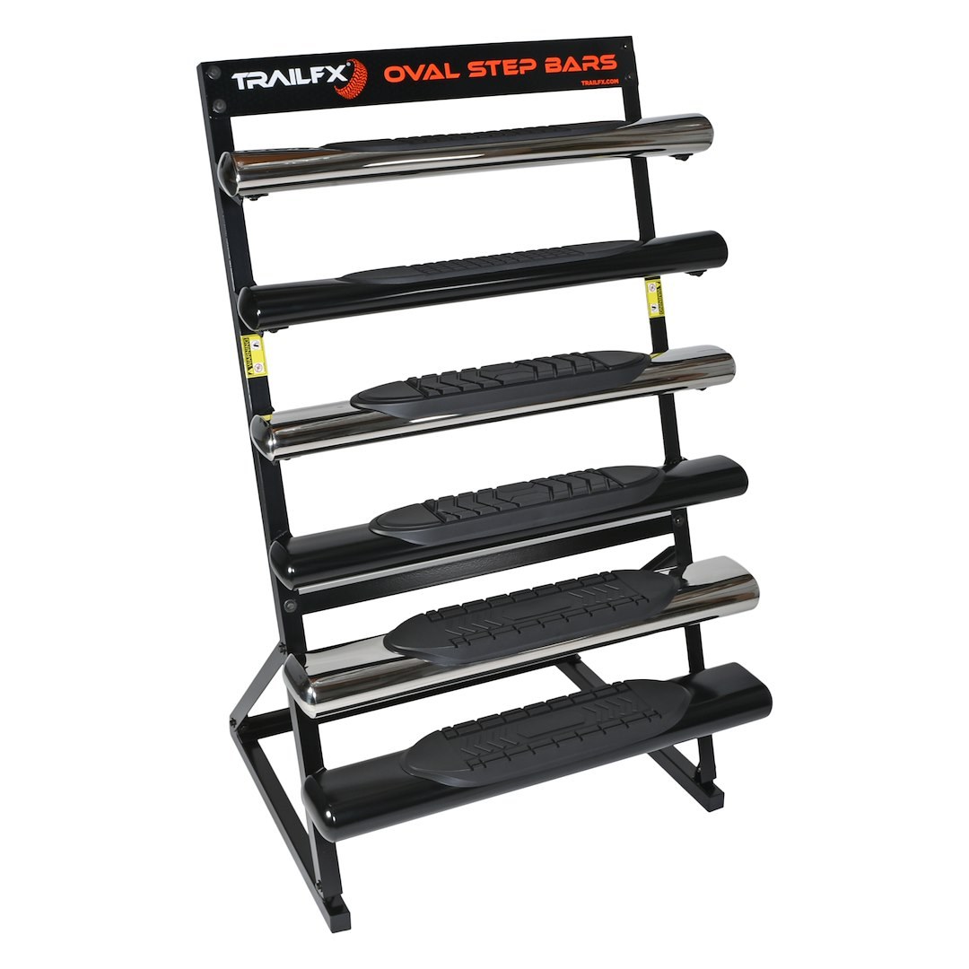 TrailFX Point of Purchase Display, Tfx Point of Purchase Display, Floor Display, For 4/5/6 Inch Oval Side Bar Samples (included) – WD1000SBO2