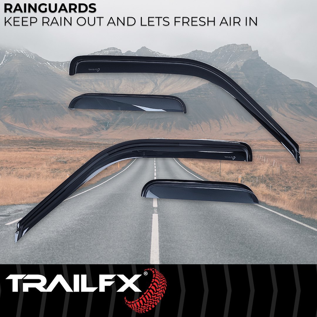 TrailFX Rainguard, Low Profile, Fits Front and Rear, Tape-On, Smoke, Acrylic, Set of 4 – 4231H
