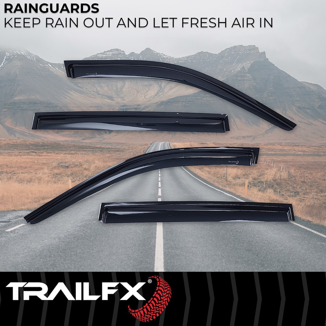 TrailFX Rainguard, Low Profile, Fits Front and Rear, Tape-On, Smoke, Acrylic, Set of 4 – 4334H
