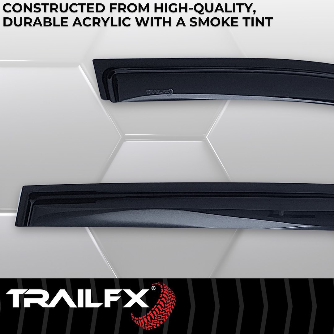 TrailFX Rainguard, Low Profile, Fits Front and Rear, Tape-On, Smoke, Acrylic, Set of 4 – 4334H