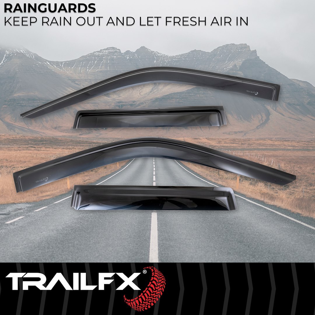 TrailFX Rainguard, Low Profile, Fits Front and Rear, Tape-On, Smoke, Acrylic, Set of 4 – 4704H
