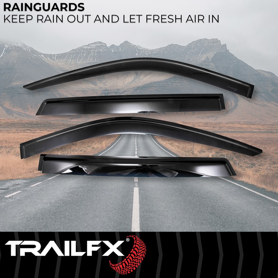 TrailFX Rainguard, Low Profile, Fits Front and Rear, Tape-On, Smoke, Acrylic, Set of 4 – 4706H