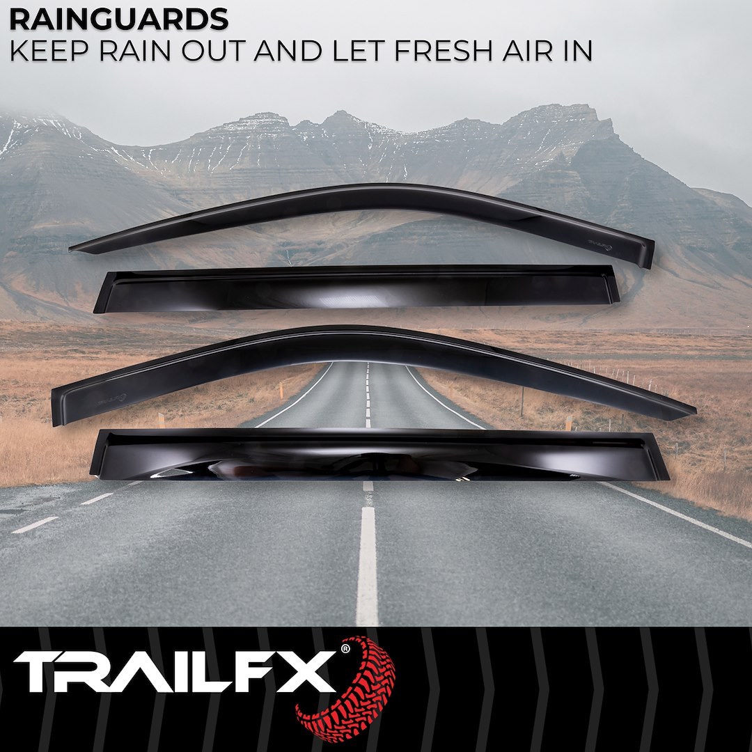 TrailFX Rainguard, Low Profile, Fits Front and Rear, Tape-On, Smoke, Acrylic, Set of 4 – 4716H