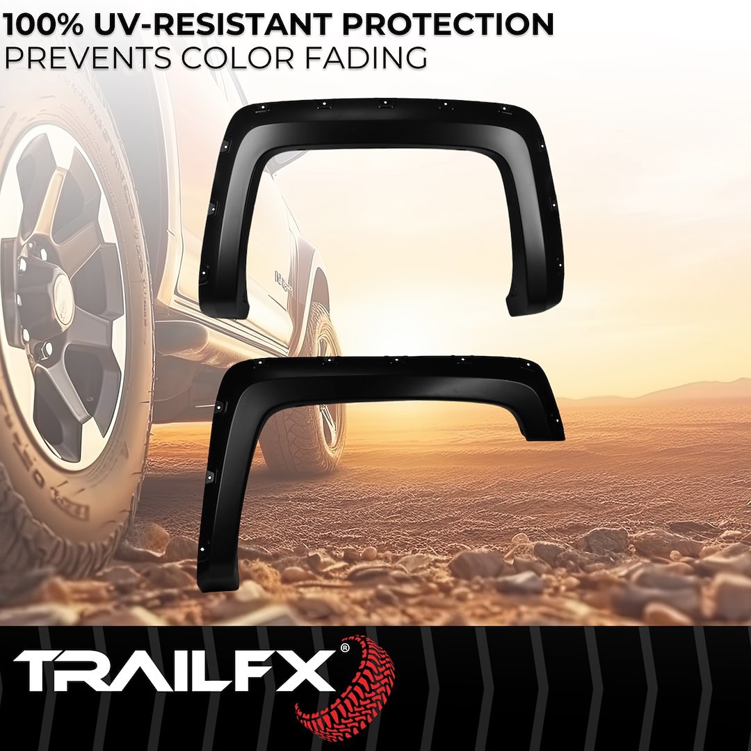 TrailFX Fender Flare, Tfx Fender Flares, Pocket Style, 2 Inch Front and 1-3/4 Inch Rear Tire Coverage, Black Smooth Paintable Finish – TFC3002S