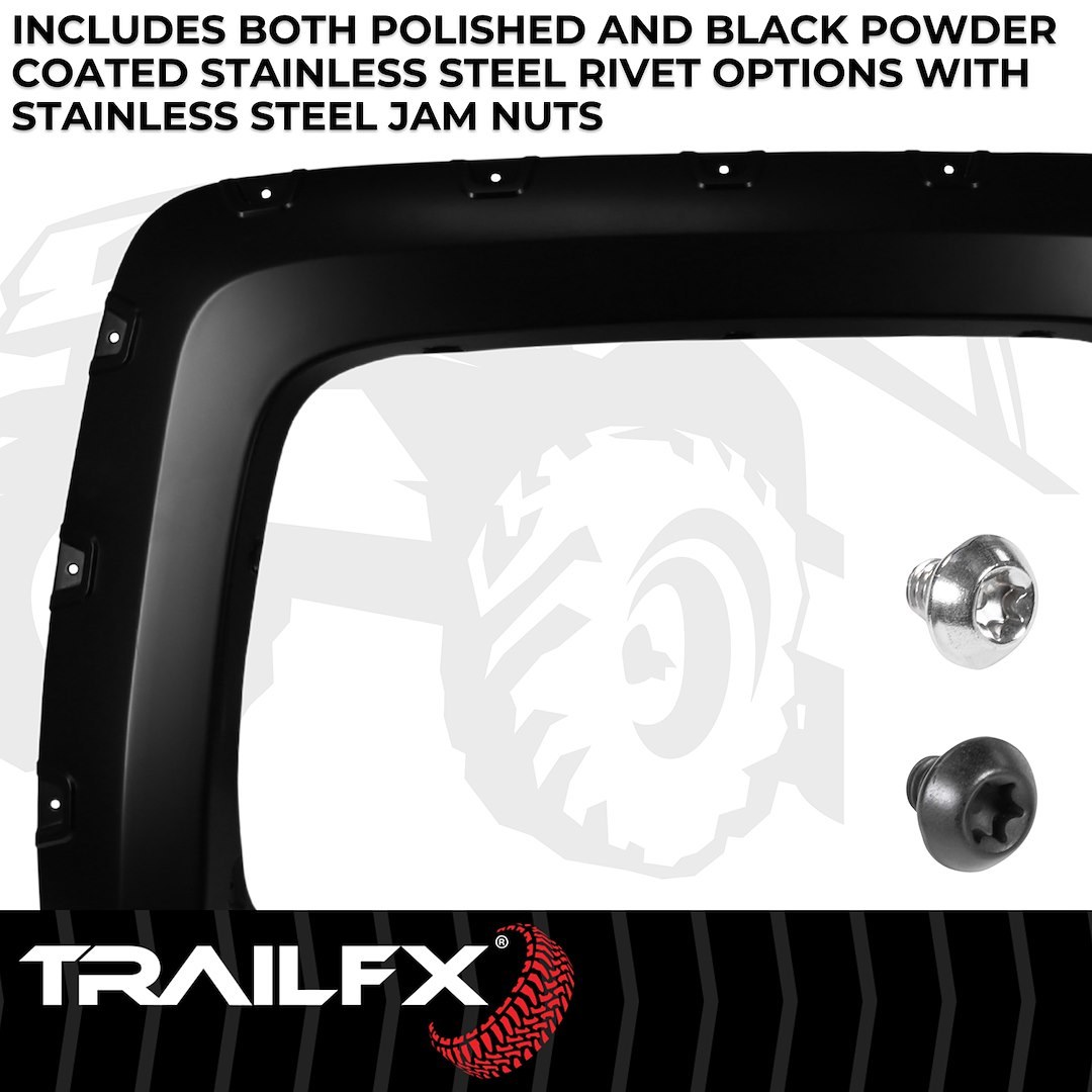 TrailFX Fender Flare, Tfx Fender Flares, Pocket Style, 2 Inch Front and 1-3/4 Inch Rear Tire Coverage, Black Smooth Paintable Finish – TFC3002S