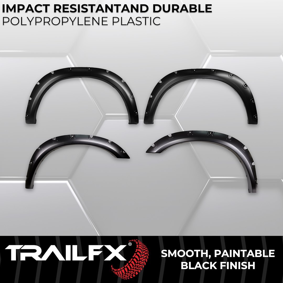 TrailFX Fender Flare, Tfx Fender Flares, Pocket Style, 2 Inch Front and 2-1/2 Inch Rear Tire Coverage, Black Smooth Paintable Finish – TFD3006S