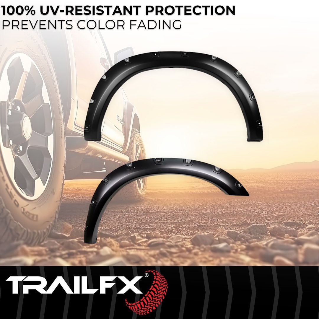 TrailFX Fender Flare, Tfx Fender Flares, Pocket Style, 2 Inch Front and 2-1/2 Inch Rear Tire Coverage, Black Smooth Paintable Finish – TFD3006S