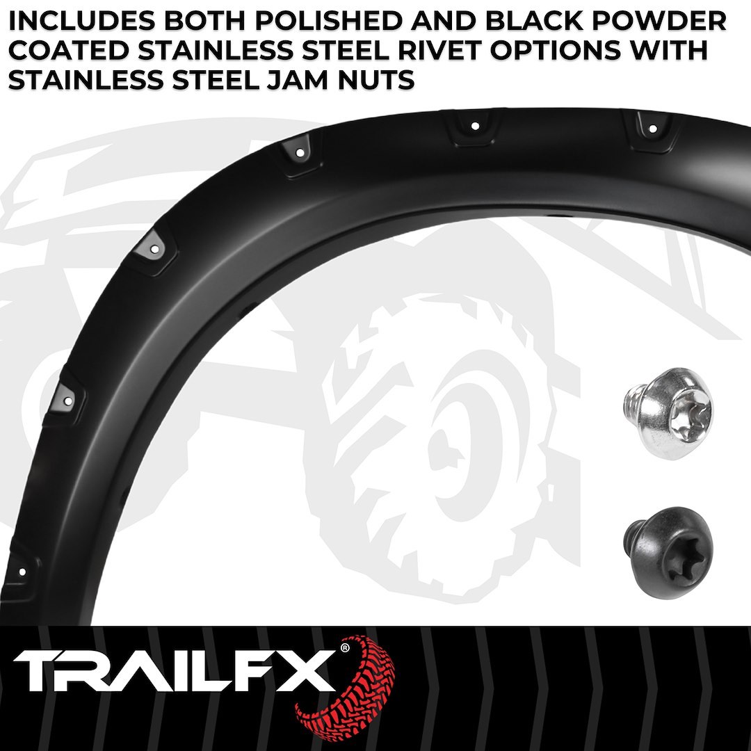 TrailFX Fender Flare, Tfx Fender Flares, Pocket Style, 2 Inch Front and 2-1/2 Inch Rear Tire Coverage, Black Smooth Paintable Finish – TFD3006S