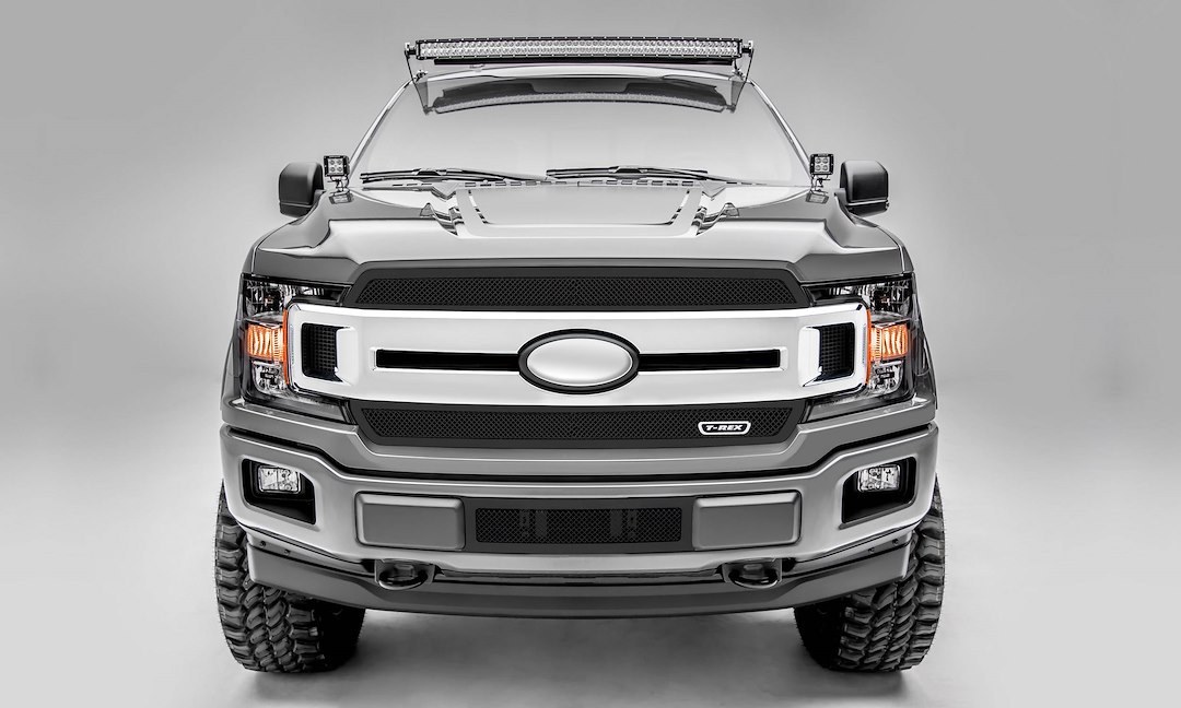 T-Rex Grille Insert, Upper Class, Overlay, Mesh Style, Without Light Cutout, Powder Coated, Black, Steel, 2 Piece – 51711