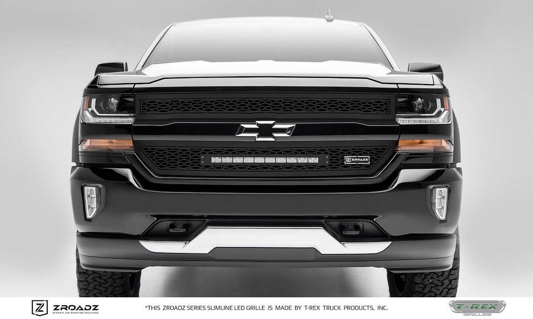 T-Rex Grille, 2 Piece Laser Cut Style, With Light Cutout, Powder Coated, Black, Steel – Z311281