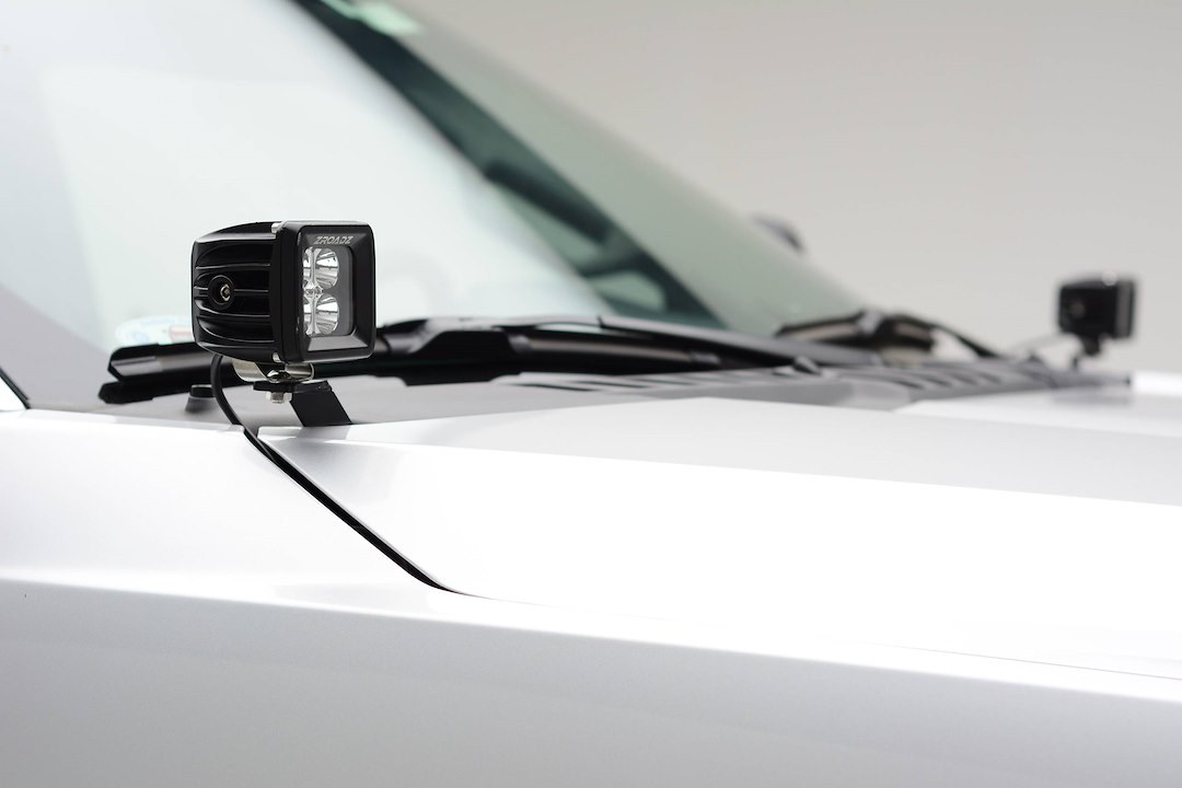 T-Rex Driving/ Fog Light Mounting Bracket, Bolt-On to Hood Hinge, Powder Coated, Mounts One Light Pod, Gloss Black, Steel, Set of 2 – Z365471