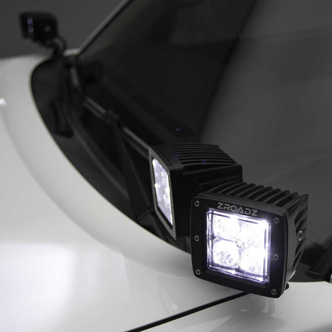 T-Rex Driving/ Fog Light, LED Bulb, 5 Watt Cree LED, 3 Inch Square, 20 Watt, Flood Beam, 1712 Lumens, Black Steel Housing – Z365711-KIT4