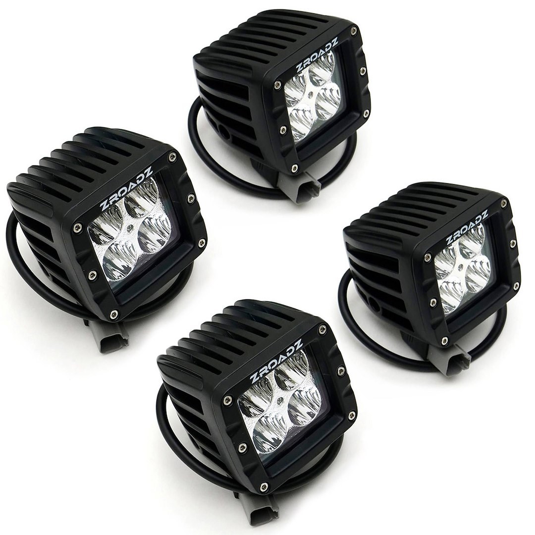 T-Rex Driving/ Fog Light, LED Bulb, 5 Watt Cree LED, 3 Inch Square, 20 Watt, Flood Beam, 1712 Lumens, Black Steel Housing – Z365711-KIT4