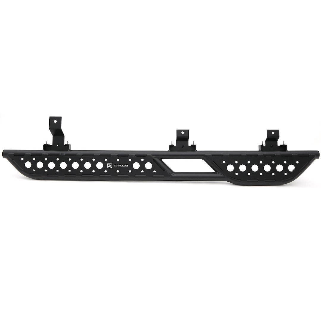 T-Rex Nerf Bar, With Step Plate, 2 Inch Round Tube, Powder Coated, Black, Mild Steel, With Welded End Caps, Rocker Panel Mount – Z745421