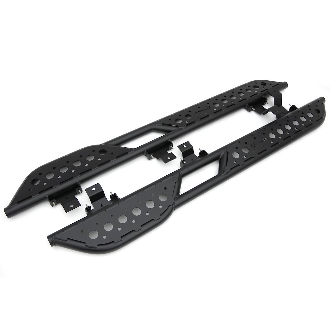 T-Rex Nerf Bar, With Step Plate, 2 Inch Round Tube, Powder Coated, Black, Mild Steel, With Welded End Caps, Rocker Panel Mount – Z745421