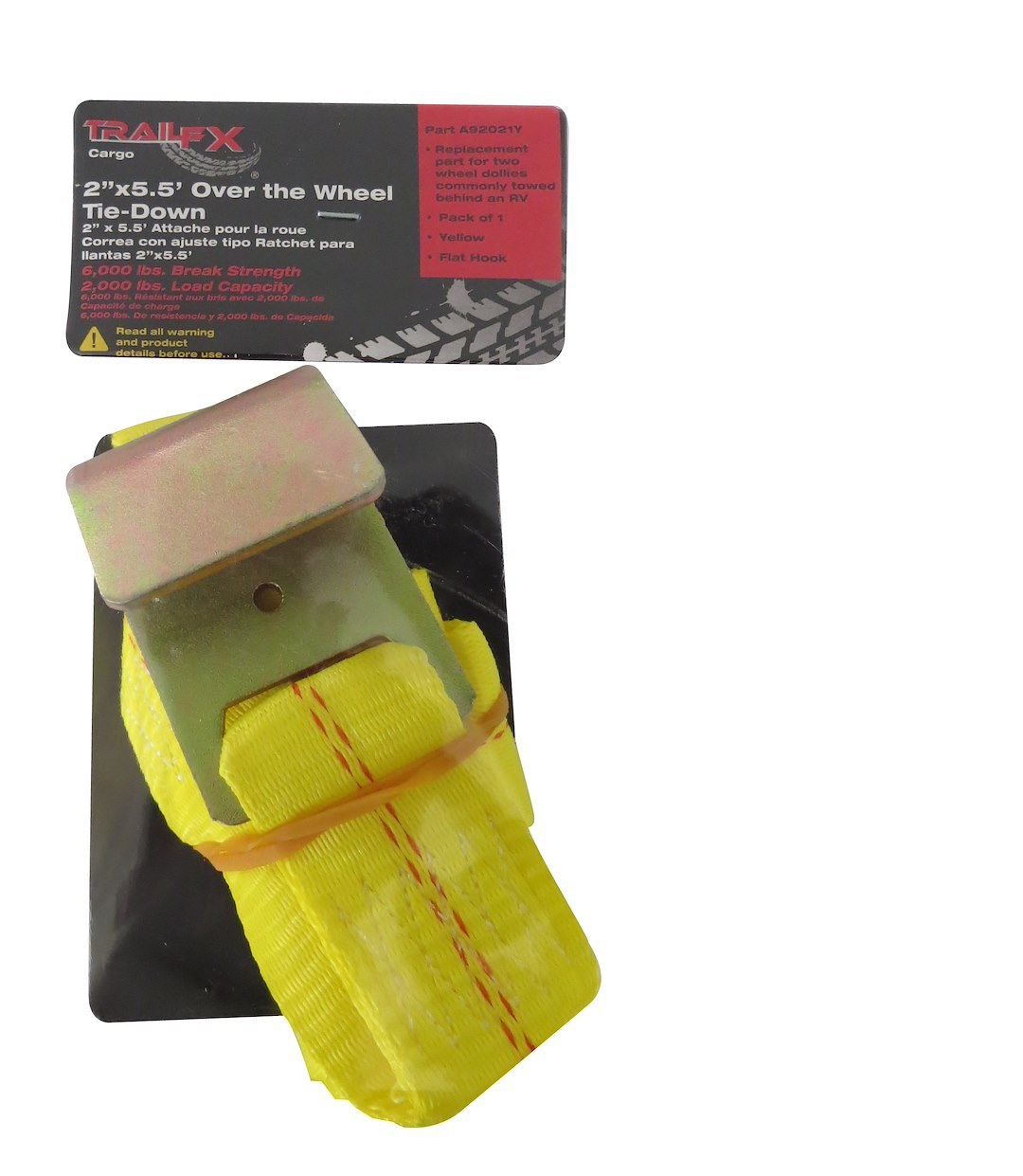 TrailFX Tie Down Strap, Tfx Tie Down Strap, Vehicle Tie Down, 5-1/2 Foot Length X 2 Inch Width, 2000 Pound Load Capacity – A92021Y